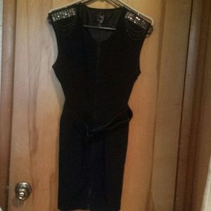 Shoulder jeweled black dress