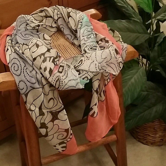 Coral, Mint green, Grey, Cream and Black Scarf