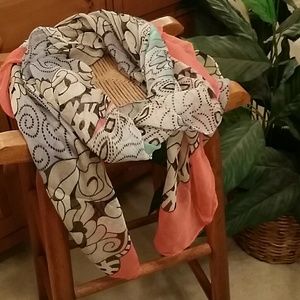 Coral, Mint green, Grey, Cream and Black Scarf