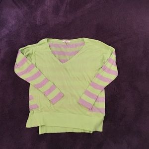 V-neck Neon stripped sweater long sleeve