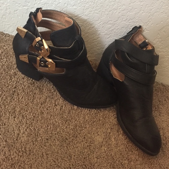 Black strappy ankle boots