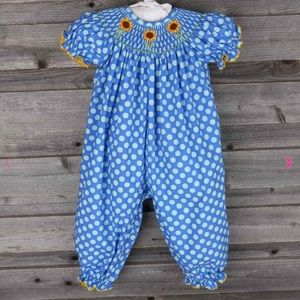 Smocked long bubble romper