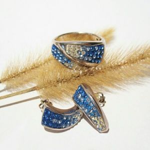 Blue Swarovski crystals 925 silver jewelry set