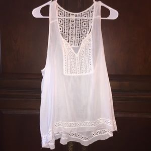 Aerie White Lace Tank Top Large