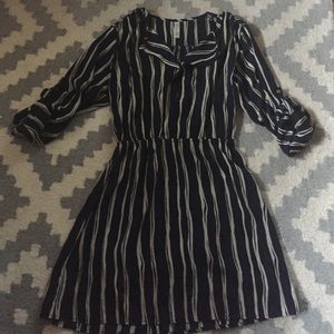 Navy and cream striped 3/4 sleeve mini dress