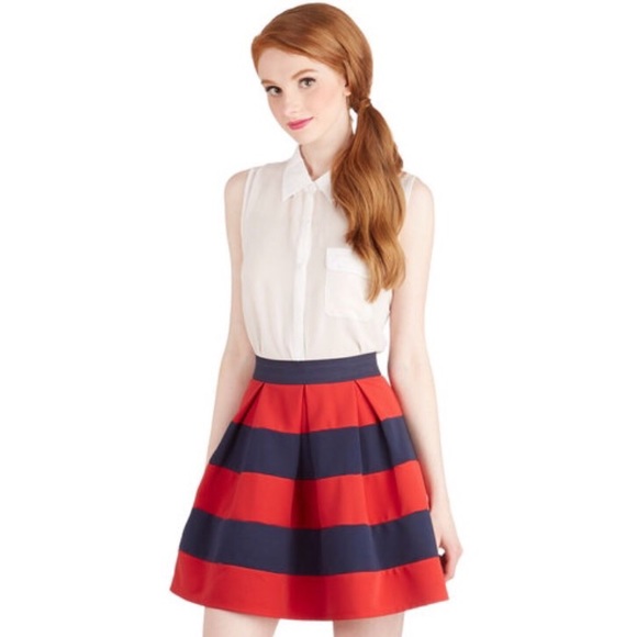 Stripe It Lucky Skirt in Navy & Red