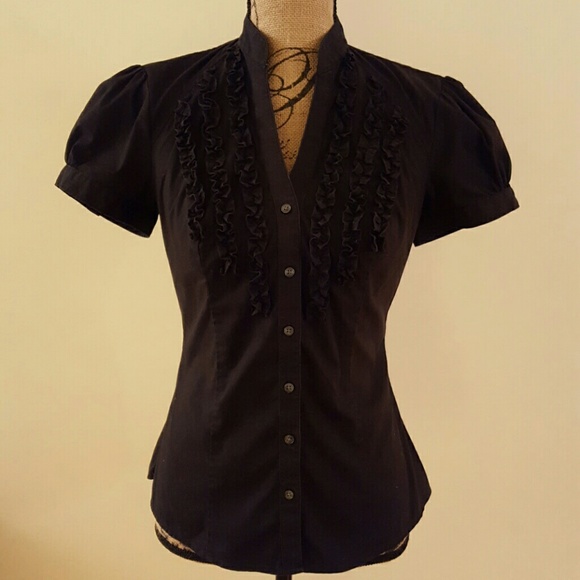Express Black Ruffled Fitted Blouse