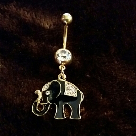 Jewelry - Black n gold elephant good luck belly button ring