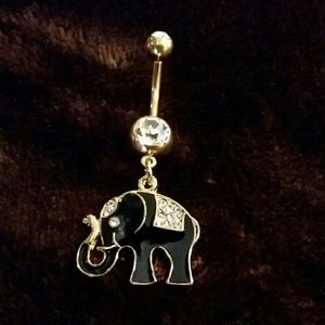 Black n gold elephant good luck belly button ring
