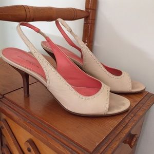 Camel leather peep toe 2 1/2" heels