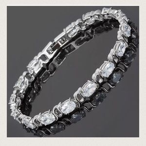 White Topaz CZ & 18K White Gold Tennis Bracelet