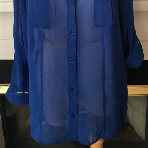 SOLD!!!!! Sheer blue button down. - Picture 2 of 4
