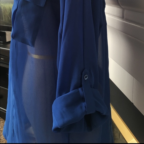 SOLD!!!!! Sheer blue button down. - Picture 3 of 4
