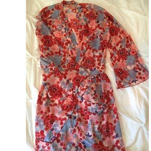 Josie red, pink and blue floral kimono style robe