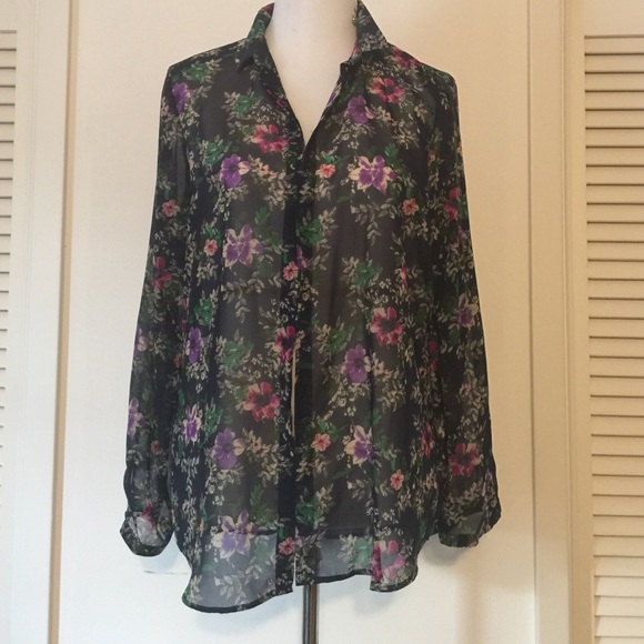 Zara Basic Floral Sheer Long Sleeve Blouse