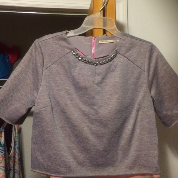 Gray Crop Top with Chain Neckline - Picture 1 of 4