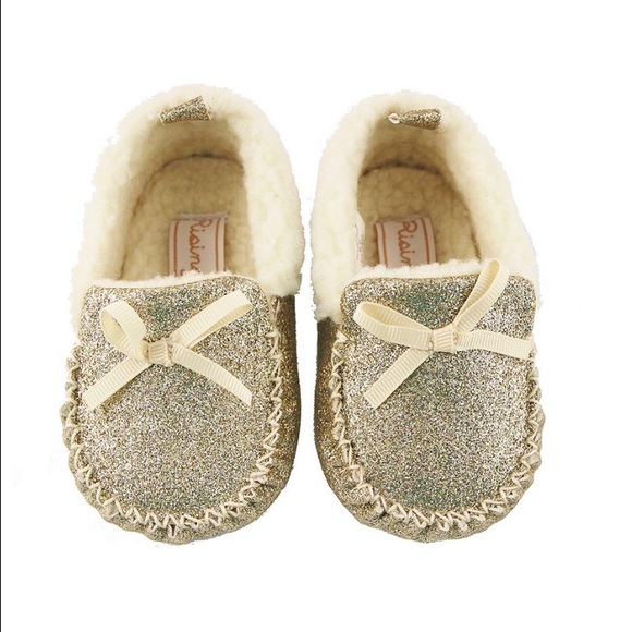 Gold Glitter Sherpa Baby Moccasins