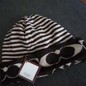 Dark Brown COACH Wool Hat - Brown and Cream