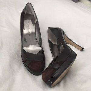 Brown Suede & Patent Leather Heel Sz 7