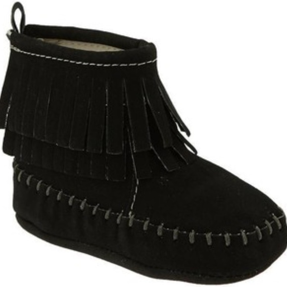 Black Fringe Moccasin Baby Bootie