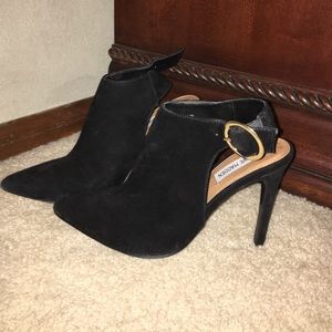 Black open heel booties