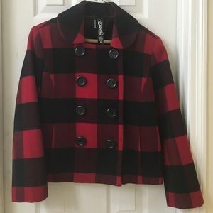 Priorities red and black plaid jacket