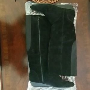 Distressed Suede Extended Calf Boot