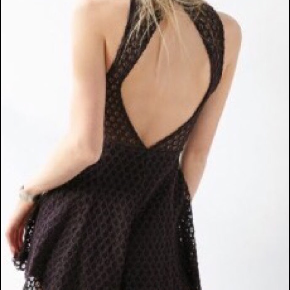 Brown laced open back romper