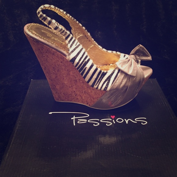 Shoes - Silver and zebra sling-back wedges.