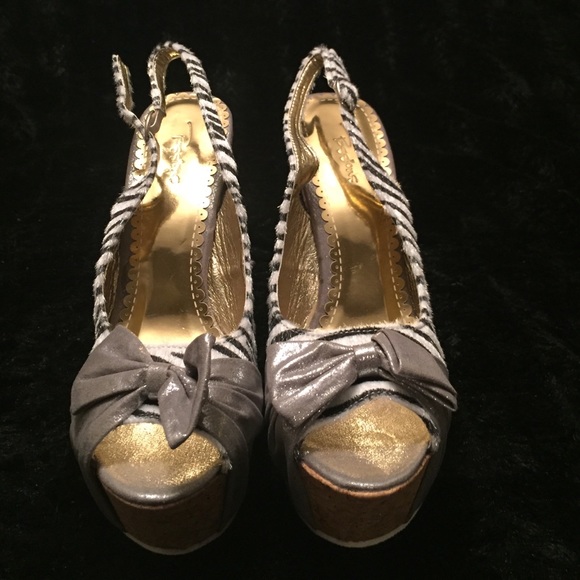 Silver and zebra sling-back wedges. - Picture 2 of 4