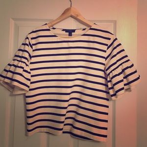 Jcrew ruffle sleeve striped shirt