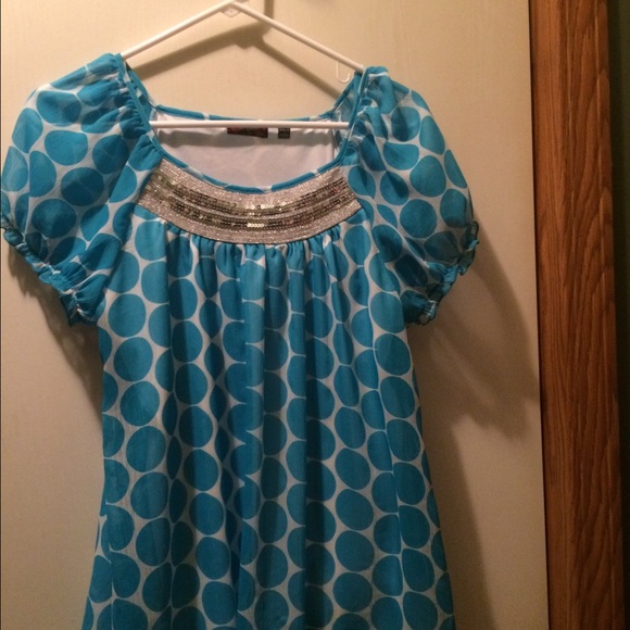 Tempted girls turquoise & white polka dot top