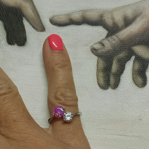 Beautiful Pink Opal and Zirconia Ring
