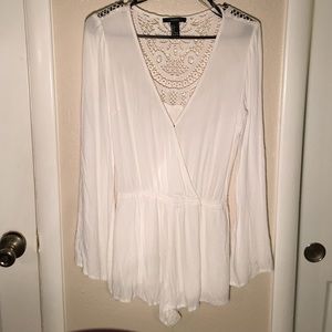 Forever 21 White Romper with Crochet Design