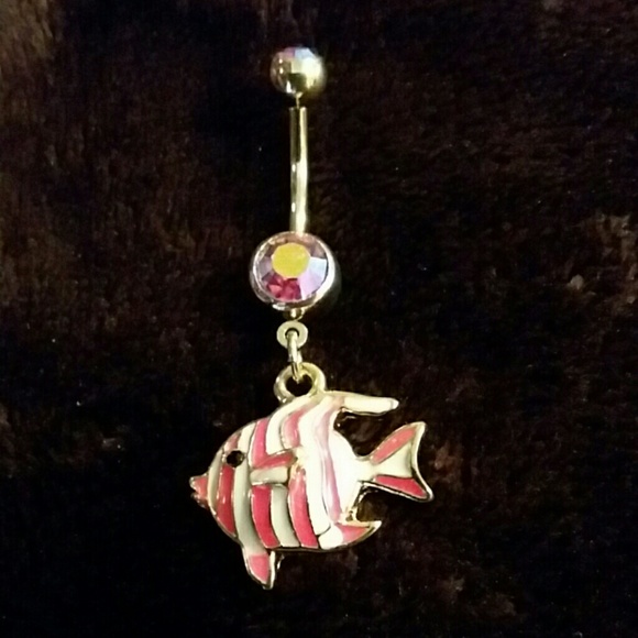 Orange and white tropical fish belly button ring