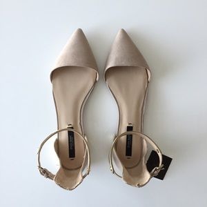 *NEW* Zara Taupe Pointy Toe Ankle Strap Flats
