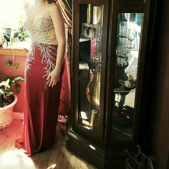 Red and Cream Prom Dress