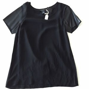 *NEW* Club Monaco Silk Leather Cap Sleeve Top