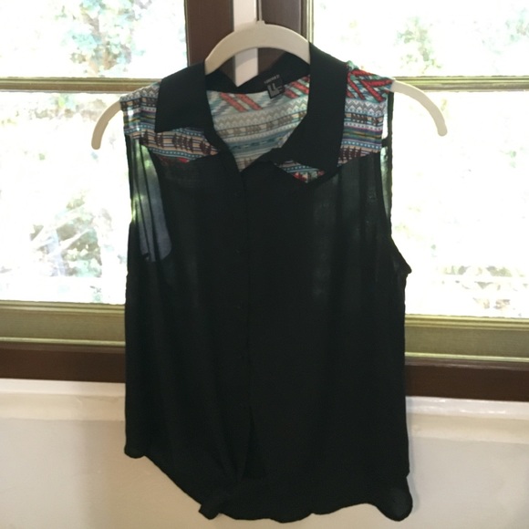 Button down tank top, with tie at the bottom.