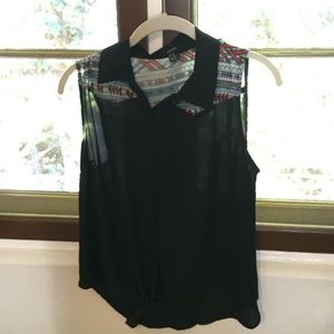 Button down tank top, with tie at the bottom.