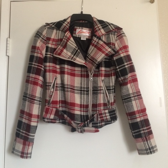 lipstick Jackets & Blazers - Plaid Printed moto jacket