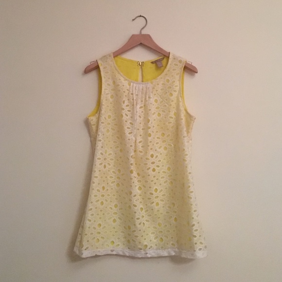 Yellow Tank with White Lace Overlay