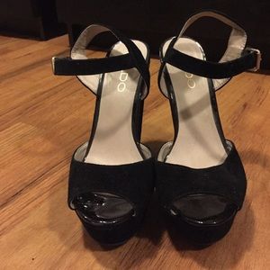 suade aldo wedges with a hint of patent leather
