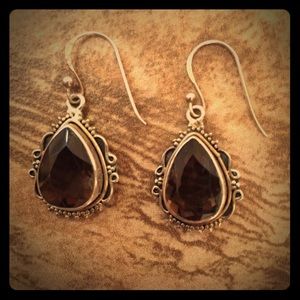Silver and expresso stone earrings