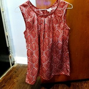 Red/orange/white print dress tank