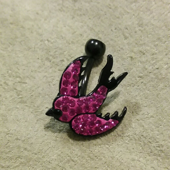 Black sparkling swallow belly button ring