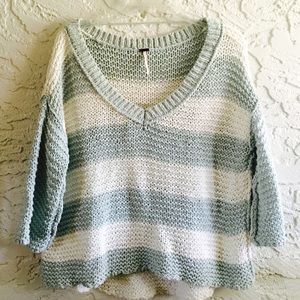 Free People Striped Pullover Cable Knit Sweater