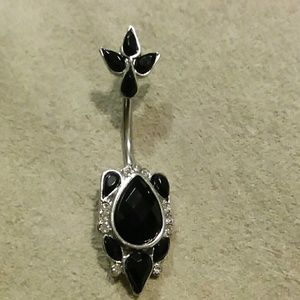 Black and silver rhinestone with flower belly ring