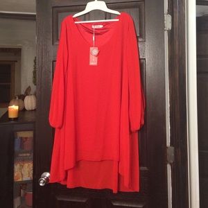 Red hi-lo split sleeve dress. Runs 1 size small.