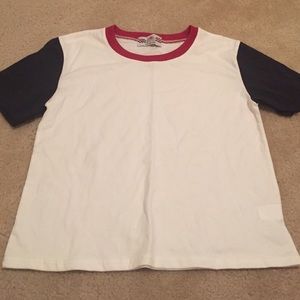 White,black, and red t shirt